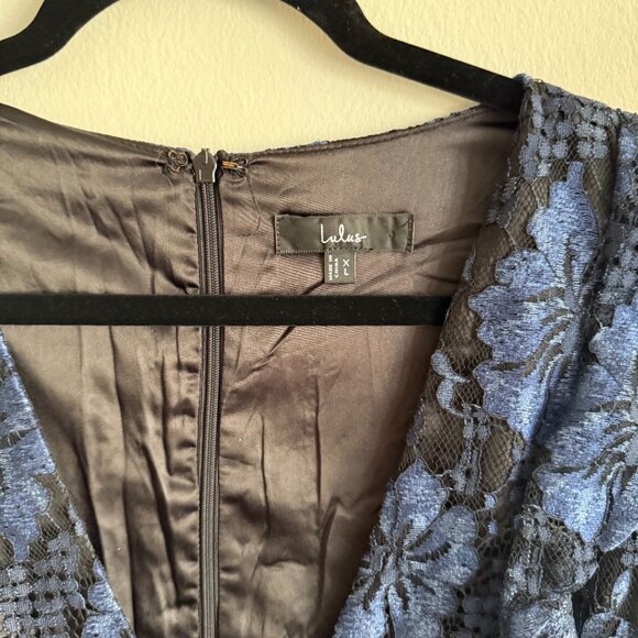 Lulus Molinetto Navy Blue Lace Ruffled Tiered Sleeveless Maxi Dress - Size XL - Picture 6 of 9